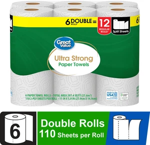 Great Value Ultra Strong Paper Towels, 6 Double Rolls Great Value Ultra Strong Paper Towels, 6 Double Rolls