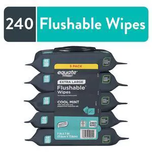 Equate Extra Large Flushable Wet Wipes, Mint, 240 Wipes (5 Pack) Equate Extra Large Flushable Wet Wipes, Mint, 240 Wipes (5 Pack)