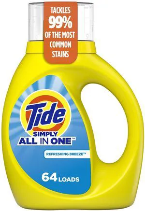 Tide Simply Liquid Laundry Detergent, 84 fl oz, 64 Loads, Refreshing Breeze Scent Tide Simply Liquid Laundry Detergent, 84 fl oz, 64 Loads, Refreshing Breeze Scent
