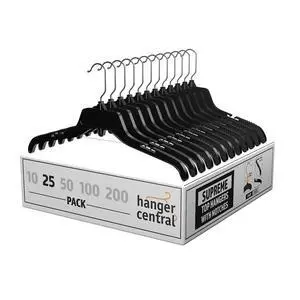 Hanger Central 25 Pack 17 Inch Plastic Clothing Hangers with Metal Swivel Hooks, Black Hanger Central 25 Pack 17 Inch Plastic Clothing Hangers with Metal Swivel Hooks, Black
