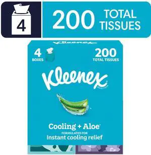 Kleenex 2-Ply Cooling + Aloe Cube Box Facial Tissues, 4 Pack (200 Total Tissues) Kleenex 2-Ply Cooling + Aloe Cube Box Facial Tissues, 4 Pack (200 Total Tissues)
