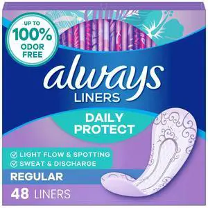 Always Panty Liners, Daily Protect, Regular Length, Unscented, 48 Count Always Panty Liners, Daily Protect, Regular Length, Unscented, 48 Count