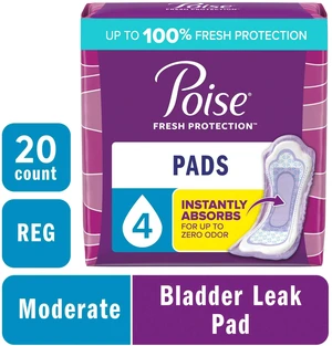Poise Incontinence Pads for Women, 4 Drop Moderate Absorbency, Regular Length, 20 Count Poise Incontinence Pads for Women, 4 Drop Moderate Absorbency, Regular Length, 20 Count