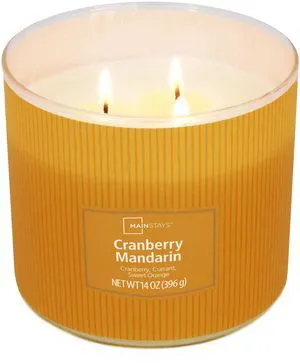 Mainstays 3-Wick Cranberry Mandarin Scented Candle, Textured Wrapped Jar, 14 oz Mainstays 3-Wick Cranberry Mandarin Scented Candle, Textured Wrapped Jar, 14 oz