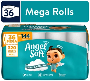 Angel Soft 2-Ply Toilet Paper, 36 Mega Rolls, 320 Sheets per Roll Angel Soft 2-Ply Toilet Paper, 36 Mega Rolls, 320 Sheets per Roll