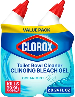 Clorox Toilet Bowl Cleaner Clinging Bleach Gel, Ocean Mist, Kills 99.9% of Bacteria and Viruses, 24 Fl Oz, Pack of 2 Clorox Toilet Bowl Cleaner Clinging Bleach Gel, Ocean Mist, Kills 99.9% of Bacteria and Viruses, 24 Fl Oz, Pack of 2