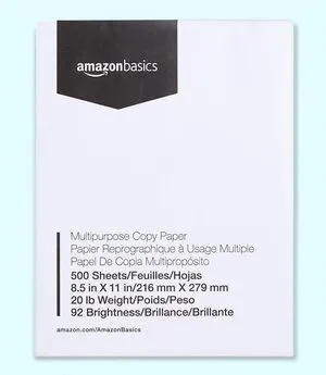 Amazon Basics 8.5 x 11 Inches 20 lb 92 Bright White Multipurpose Copy Printer Paper, 1 Ream (500 Sheets), Jam-Free Amazon Basics 8.5 x 11 Inches 20 lb 92 Bright White Multipurpose Copy Printer Paper, 1 Ream (500 Sheets), Jam-Free
