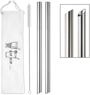 2Pcs Angled Tips Jumbo Reusable Stainless Steel Bubble Tea Straws 0.5" Wide with 1 Cleaning Brush & 1 Case for Boba Tapioca Pearl Milkshakes Smoothies 2Pcs Angled Tips Jumbo Reusable Stainless Steel Bubble Tea Straws 0.5" Wide with 1 Cleaning Brush & 1 Case for Boba Tapioca Pearl Milkshakes Smoothies