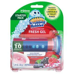Scrubbing Bubbles Fresh Gel Toilet Bowl Cleaning Stamps, Berry Burst Scent, 1 Dispenser with 6 Stamps, Prevents Limescale & Rings Scrubbing Bubbles Fresh Gel Toilet Bowl Cleaning Stamps, Berry Burst Scent, 1 Dispenser with 6 Stamps, Prevents Limescale & Rings