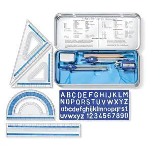STAEDTLER 10-Piece Math Set with Metal Compass, 6" Ruler & Triangle Squares, 45 & 30/60 Set Squares, Alphabet Stencil - Measuring Tools STAEDTLER 10-Piece Math Set with Metal Compass, 6" Ruler & Triangle Squares, 45 & 30/60 Set Squares, Alphabet Stencil - Measuring Tools