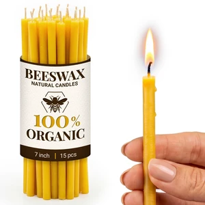Natural Candles 7-Inch (15-Pack) - Pure Deep Yellow Bee Wax, Great Honey Scent, Cotton Wicks - 100% Eco-Friendly Candles for Decoration, Home, Birthday Cake 110440 Natural Candles 7-Inch (15-Pack) - Pure Deep Yellow Bee Wax, Great Honey Scent, Cotton Wicks - 100% Eco-Friendly Candles for Decoration, Home, Birthday Cake 110440