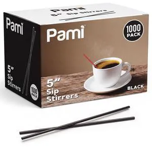 PAMI Black Plastic Stir Straws 5in, Disposable Coffee Stirrers, 1000 Count PAMI Black Plastic Stir Straws 5in, Disposable Coffee Stirrers, 1000 Count