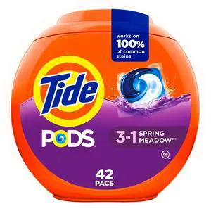 Tide Pods Laundry Detergent Pacs, 3-in-1 Stain Remover, Odor Fighter, Color Protector, HE Compatible, Spring Meadow Scent, 42 Count Tide Pods Laundry Detergent Pacs, 3-in-1 Stain Remover, Odor Fighter, Color Protector, HE Compatible, Spring Meadow Scent, 42 Count