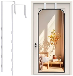 Over-the-Door Adjustable Mirror Hanger Set 2 Pcs with Protective Lining, White (Mirror Not Included) Over-the-Door Adjustable Mirror Hanger Set 2 Pcs with Protective Lining, White (Mirror Not Included)