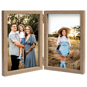 AVEAX Double 4x6 Hinged Folding Picture Frame with Plexiglass Front, Vertical Desktop Display, Wood Grain AVEAX Double 4x6 Hinged Folding Picture Frame with Plexiglass Front, Vertical Desktop Display, Wood Grain