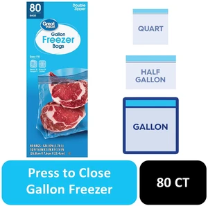 Great Value Freezer Guard Double Zipper Gallon Freezer Bags, 80 Count Great Value Freezer Guard Double Zipper Gallon Freezer Bags, 80 Count