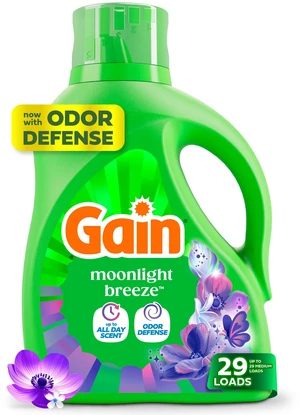 Gain Laundry Detergent Liquid, 39 fl oz, 29 Loads, with Odor Defense, Moonlight Breeze Scent Gain Laundry Detergent Liquid, 39 fl oz, 29 Loads, with Odor Defense, Moonlight Breeze Scent