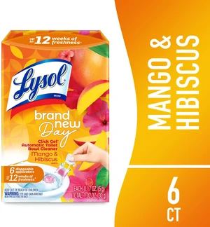 Lysol Brand New Day Automatic Toilet Bowl Click Gel Cleaner, Mango & Hibiscus, 6 Count Lysol Brand New Day Automatic Toilet Bowl Click Gel Cleaner, Mango & Hibiscus, 6 Count