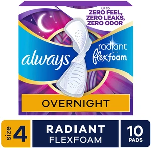 Always Radiant FlexFoam Pads, Size 4, Overnight, Wings, 10 Count Always Radiant FlexFoam Pads, Size 4, Overnight, Wings, 10 Count