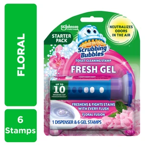 Scrubbing Bubbles Fresh Gel Toilet Cleaning Stamp Floral Fusion Dispenser With 6 Gel Stamps, 1.34 oz Scrubbing Bubbles Fresh Gel Toilet Cleaning Stamp Floral Fusion Dispenser With 6 Gel Stamps, 1.34 oz