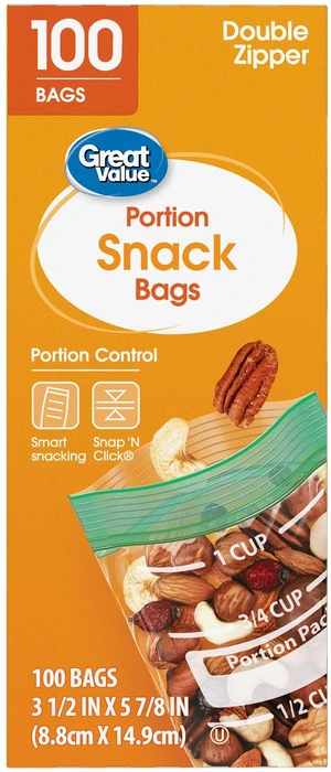 Great Value 100-Count Fresh Seal Double Zipper Rectangle Snack Bags Great Value 100-Count Fresh Seal Double Zipper Rectangle Snack Bags