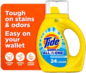 Tide Simply Liquid Laundry Detergent, Refreshing Breeze, 24 Loads, 32 Fl Oz Tide Simply Liquid Laundry Detergent, Refreshing Breeze, 24 Loads, 32 Fl Oz