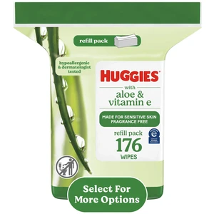 Huggies Wipes with Aloe & Vitamin E Unscented, 1 Refill Pack, 176 Count Huggies Wipes with Aloe & Vitamin E Unscented, 1 Refill Pack, 176 Count