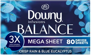 Downy Infusions Balance Fabric Softener Dryer Sheets, Crisp Rain & Blue Eucalyptus Scent, 80 Mega Sheets Downy Infusions Balance Fabric Softener Dryer Sheets, Crisp Rain & Blue Eucalyptus Scent, 80 Mega Sheets