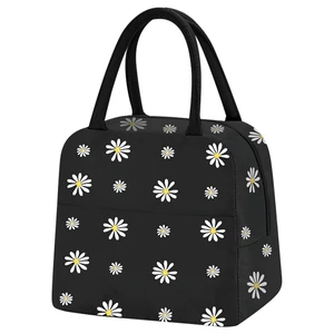 Reusable Insulated Lunch Bag With Daisy Pattern, Portable Thermal Small Cooler Tote for Women Men Adult, for Work and Any Occasion Reusable Insulated Lunch Bag With Daisy Pattern, Portable Thermal Small Cooler Tote for Women Men Adult, for Work and Any Occasion
