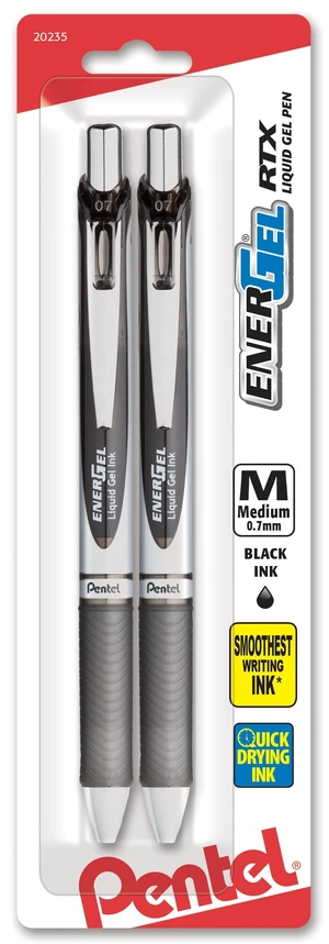 Pentel EnerGel RTX Retractable Liquid Gel Pen, 0.7mm, Medium Line, Metal Tip, Black Ink, Pack of 2 (BL77BP2A) Pentel EnerGel RTX Retractable Liquid Gel Pen, 0.7mm, Medium Line, Metal Tip, Black Ink, Pack of 2 (BL77BP2A)