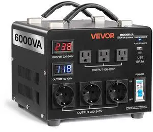 Voltage Auto Converter Transformer, 6000VA, Heavy Duty Step Up/Down Power Transformer, 110V to 220V and 220V to 110V, with 3 US Outlets, 3 EU Outlets, LCD Display, Circuit Breaker Protection Voltage Auto Converter Transformer, 6000VA, Heavy Duty Step Up/Down Power Transformer, 110V to 220V and 220V to 110V, with 3 US Outlets, 3 EU Outlets, LCD Display, Circuit Breaker Protection