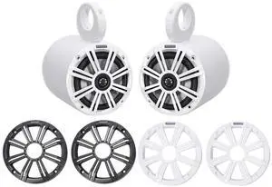 Pair 45KM654 6.5" 390w Marine Boat Speakers KM65 w/Charcoal with White Grilles Bundle with Pair Rockville MAC65W 6.5" White Aluminum Wakeboard Tower Speaker Pod Enclosures Pair 45KM654 6.5" 390w Marine Boat Speakers KM65 w/Charcoal with White Grilles Bundle with Pair Rockville MAC65W 6.5" White Aluminum Wakeboard Tower Speaker Pod Enclosures
