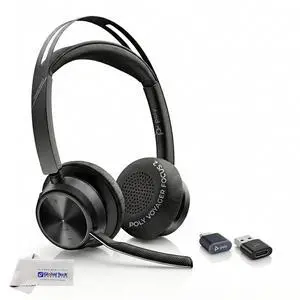 Poly Voyager Focus 2 Bluetooth Headset with Noise Blocking Mic - USB-C/A Dongle Adapters for PC using MS Teams, Zoom - Pairs to Both Cellphone and Laptop - Charging cable, and GTW Microfiber Cloth Poly Voyager Focus 2 Bluetooth Headset with Noise Blocking Mic - USB-C/A Dongle Adapters for PC using MS Teams, Zoom - Pairs to Both Cellphone and Laptop - Charging cable, and GTW Microfiber Cloth