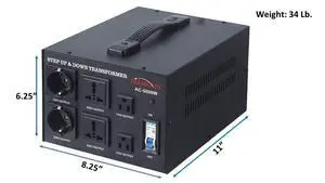 AC-5000 Step Up/Down Voltage Transformer Power Converter for Conversion Between 110 Volt and 220 Volts with Circuit Breaker, CE Certified, 5000 Watts, Black AC-5000 Step Up/Down Voltage Transformer Power Converter for Conversion Between 110 Volt and 220 Volts with Circuit Breaker, CE Certified, 5000 Watts, Black