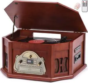 10-in-1 Record Player, Nostalgic Turntable for Vinyl Record with Bluetooth, 2 Built-in Speakers, CD, Cassette, AM/FM Radio, USB, SD Slot, Remote Control 10-in-1 Record Player, Nostalgic Turntable for Vinyl Record with Bluetooth, 2 Built-in Speakers, CD, Cassette, AM/FM Radio, USB, SD Slot, Remote Control