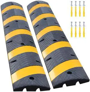 2-Pack 6Ft Rubber Speed Bump, Speed Hump Cable Protector Ramp | 2 Channel, with Bolts for Asphalt Concrete Driveway Gravel 72x11.8x1.8 inch 2-Pack 6Ft Rubber Speed Bump, Speed Hump Cable Protector Ramp | 2 Channel, with Bolts for Asphalt Concrete Driveway Gravel 72x11.8x1.8 inch