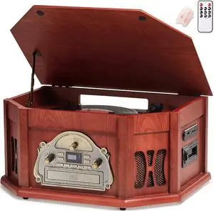 10-in-1 Record Player, Nostalgic Turntable for Vinyl Record with Bluetooth, 2 Built-in Speakers, CD, Cassette, AM/FM Radio, USB, SD Slot, Remote Control 10-in-1 Record Player, Nostalgic Turntable for Vinyl Record with Bluetooth, 2 Built-in Speakers, CD, Cassette, AM/FM Radio, USB, SD Slot, Remote Control