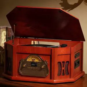 10-in-1 Vintage Record Player with Bluetooth, CD, Cassette & Radio | vinyl, CD, cassette, Bluetooth, FM/AM radio, 10 in one vintage wooden record player that complements any home décor 10-in-1 Vintage Record Player with Bluetooth, CD, Cassette & Radio | vinyl, CD, cassette, Bluetooth, FM/AM radio, 10 in one vintage wooden record player that complements any home décor
