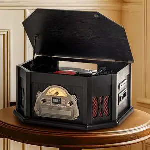 10-in-1 Vintage Record Player with Bluetooth, CD, Cassette & Radio | vinyl, CD, cassette, Bluetooth, FM/AM radio, 10 in one vintage wooden record player that complements any home décor 10-in-1 Vintage Record Player with Bluetooth, CD, Cassette & Radio | vinyl, CD, cassette, Bluetooth, FM/AM radio, 10 in one vintage wooden record player that complements any home décor