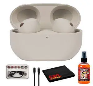 WF-1000XM5 True Wireless Noise Canceling Earbuds (Silver) Hi-Res Audio, Bluetooth 5.3, Adaptive ANC, Built-in Microphone with Goby Labs Cleaner and Microfiber Cloth Bundle WF-1000XM5 True Wireless Noise Canceling Earbuds (Silver) Hi-Res Audio, Bluetooth 5.3, Adaptive ANC, Built-in Microphone with Goby Labs Cleaner and Microfiber Cloth Bundle