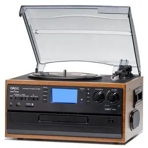 10-in-1 Vinyl Turntable Record Player with Bluetooth, Turntable with Built-in Speaker CD Cassette and FM/AM Radio Combo, AUX in RCA Out USB MP3 Recording Headphone Jack, Copmact & Portable 10-in-1 Vinyl Turntable Record Player with Bluetooth, Turntable with Built-in Speaker CD Cassette and FM/AM Radio Combo, AUX in RCA Out USB MP3 Recording Headphone Jack, Copmact & Portable