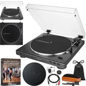 AT-LP60XBT-BK Fully Automatic Belt-Drive Bluetooth Stereo Turntable, Black Bundle with Deco Gear Master Guide, Vinyl Record Cleaning Kit, 12" Silicone Rubber Platter Mat AT-LP60XBT-BK Fully Automatic Belt-Drive Bluetooth Stereo Turntable, Black Bundle with Deco Gear Master Guide, Vinyl Record Cleaning Kit, 12" Silicone Rubber Platter Mat