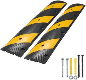 4FT Rubber Speed Bump, Heavy Duty Speed Bump Cable Protector Ramp for Driveway, Road Parking, Garage, Parking Lot, Warehouse,48" x 11.8" x 1.77" (2, 4FT No End Cap) 4FT Rubber Speed Bump, Heavy Duty Speed Bump Cable Protector Ramp for Driveway, Road Parking, Garage, Parking Lot, Warehouse,48" x 11.8" x 1.77" (2, 4FT No End Cap)
