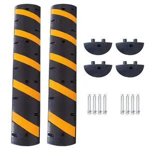 6FT Rubber Speed Bumps with End Caps Cable Protector, 25000 Lbs Capacity | Heavy Duty Speed Humps, Traffic Calming Hump for Road, Driveway, Asphalt, Concrete, Parking Lot 6FT Rubber Speed Bumps with End Caps Cable Protector, 25000 Lbs Capacity | Heavy Duty Speed Humps, Traffic Calming Hump for Road, Driveway, Asphalt, Concrete, Parking Lot