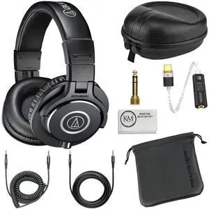 ATH-M40x Professional Monitor Headphones (Black) Bundle with USB-C Headphone Adapter w/Built-in DAC + Headphone Case + Cleaning Cloth (4 Items) ATH-M40x Professional Monitor Headphones (Black) Bundle with USB-C Headphone Adapter w/Built-in DAC + Headphone Case + Cleaning Cloth (4 Items)