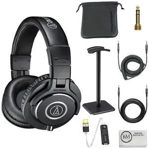 ATH-M40x Professional Monitor Headphones Bundle with Black Ear Headphones Stand + USB-C Headphone Adapter w/DAC + Cleaning Cloth (4 Items) ATH-M40x Professional Monitor Headphones Bundle with Black Ear Headphones Stand + USB-C Headphone Adapter w/DAC + Cleaning Cloth (4 Items)