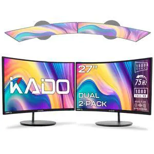 2-Pack Dual 27" Curved 1500R 1920x1080 75Hz FHD Computer Monitor | Dual Monitor Setup HDMI Office Gaming Hybrid, VESA Wall Mount Arm Mount Built-in Speakers, Panoramic Display Multi-tasking 2-Pack Dual 27" Curved 1500R 1920x1080 75Hz FHD Computer Monitor | Dual Monitor Setup HDMI Office Gaming Hybrid, VESA Wall Mount Arm Mount Built-in Speakers, Panoramic Display Multi-tasking