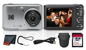 PIXPRO FZ45 4X Zoom Camera (Silver) (FZ45SR) + Cleaning Cloth Bundle | For Travel, Family & Everyday Photography | Wide-Angle Lens | Full HD Video | 16MP | 4x Optical Zoom + 128GB Memory Card PIXPRO FZ45 4X Zoom Camera (Silver) (FZ45SR) + Cleaning Cloth Bundle | For Travel, Family & Everyday Photography | Wide-Angle Lens | Full HD Video | 16MP | 4x Optical Zoom + 128GB Memory Card