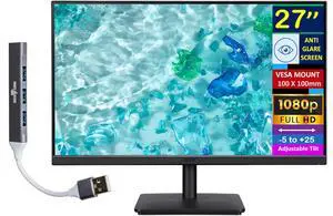 27" FHD IPS Monitor with 4ms Response Time | Anti Glare, VESA Mount (100mm), VGA, HDMI, & Dockztorm Hub, Black Color 27" FHD IPS Monitor with 4ms Response Time | Anti Glare, VESA Mount (100mm), VGA, HDMI, & Dockztorm Hub, Black Color