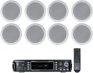 RPA60BT V2 Commercial Bluetooth Amp with 8 HC55-16 Speakers | 1000W Peak / 250W RMS, Bluetooth, Optical/Coaxial/RCA Inputs, 8 White 5.25" Ceiling Speakers, Restaurant Use, 9-Items RPA60BT V2 Commercial Bluetooth Amp with 8 HC55-16 Speakers | 1000W Peak / 250W RMS, Bluetooth, Optical/Coaxial/RCA Inputs, 8 White 5.25" Ceiling Speakers, Restaurant Use, 9-Items